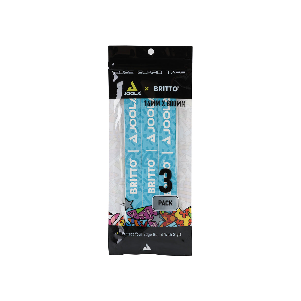 White background image, product image of a 3 pack of JOOLA X BRITTON Pickleball Edge Guard Tape, Turquoise.